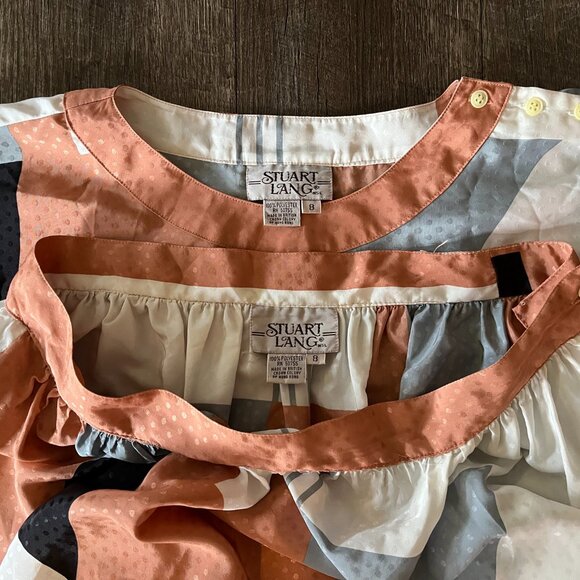 Vintage 80s Working Lady's Dress Womens Geometric Midi 2 Piece Stuart Lang s/8 - Picture 14 of 14